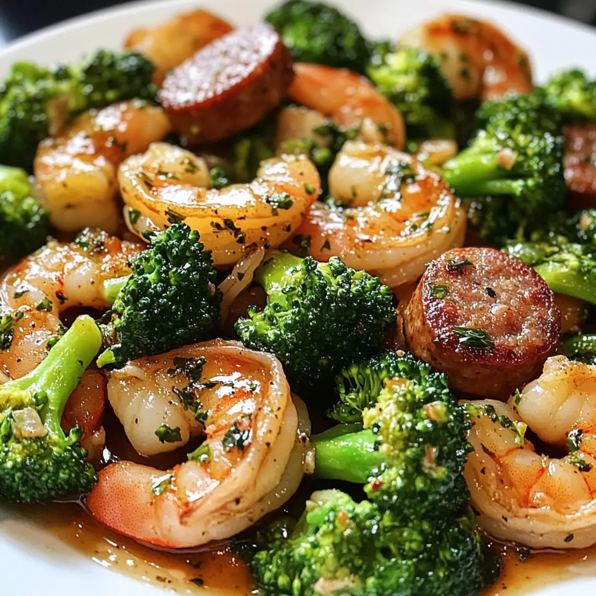 Knoblauchbutter Garnelen Wurst und Brokkoli