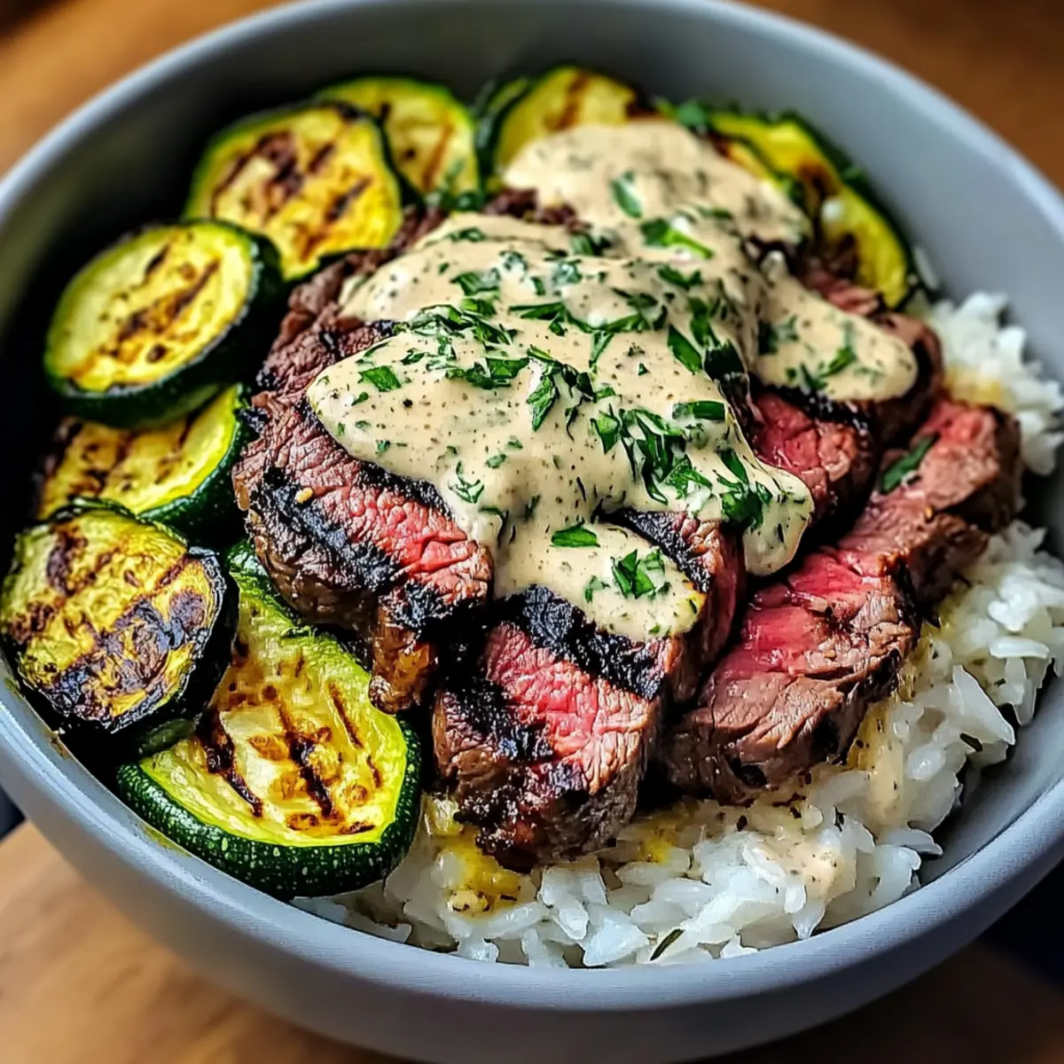 Steakschüssel mit Sauce