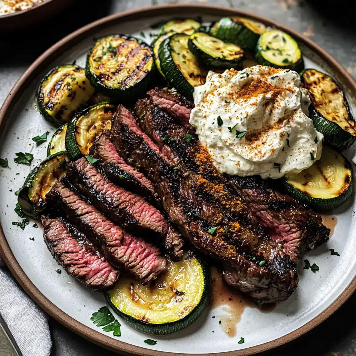 Gegrilltes Steak und Zucchini