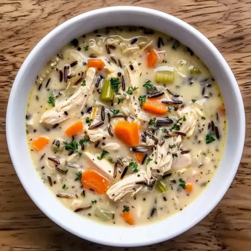 Cremige Hühnchen- und Wildreisuppe