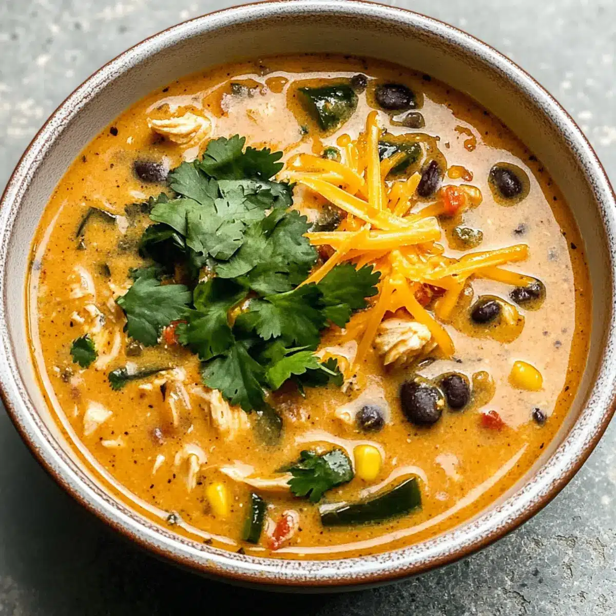 Einfache Hähnchen-, Poblano- und schwarze-Bohnen-Suppe