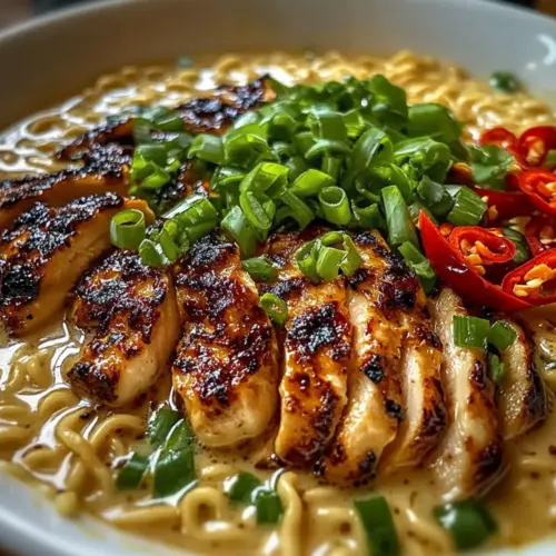 Feurige Hähnchen-Ramen mit cremiger Knoblauchsoße