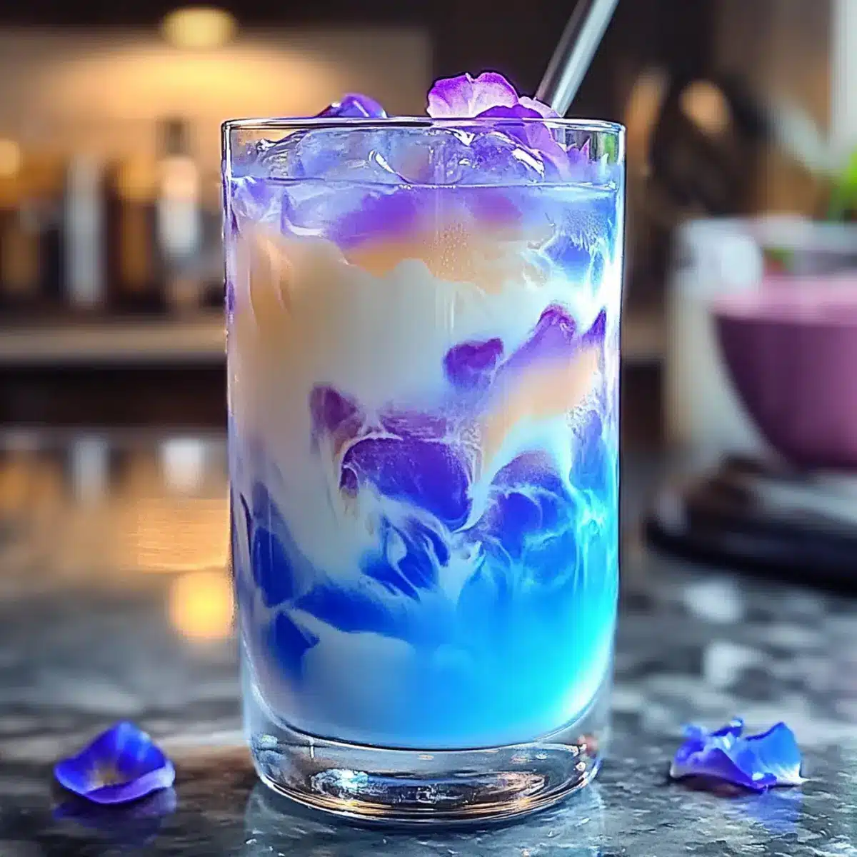 Eisgefrorener Schmetterlingserbsentee Latte
