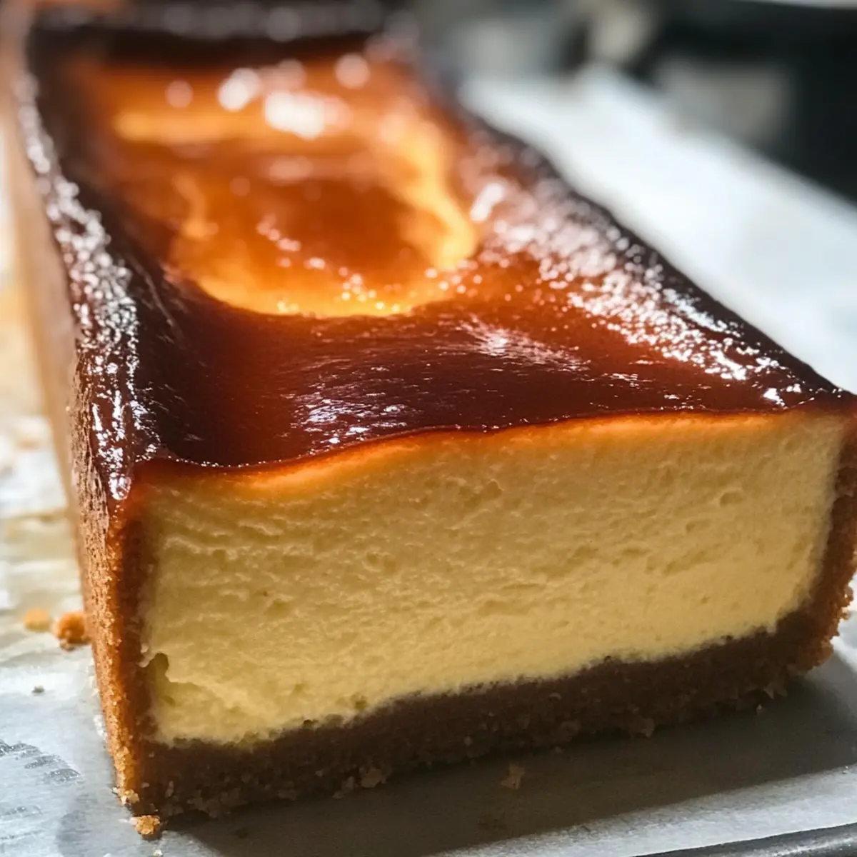 Gebrannte Baskische Käsekuchen in einer Kastenform