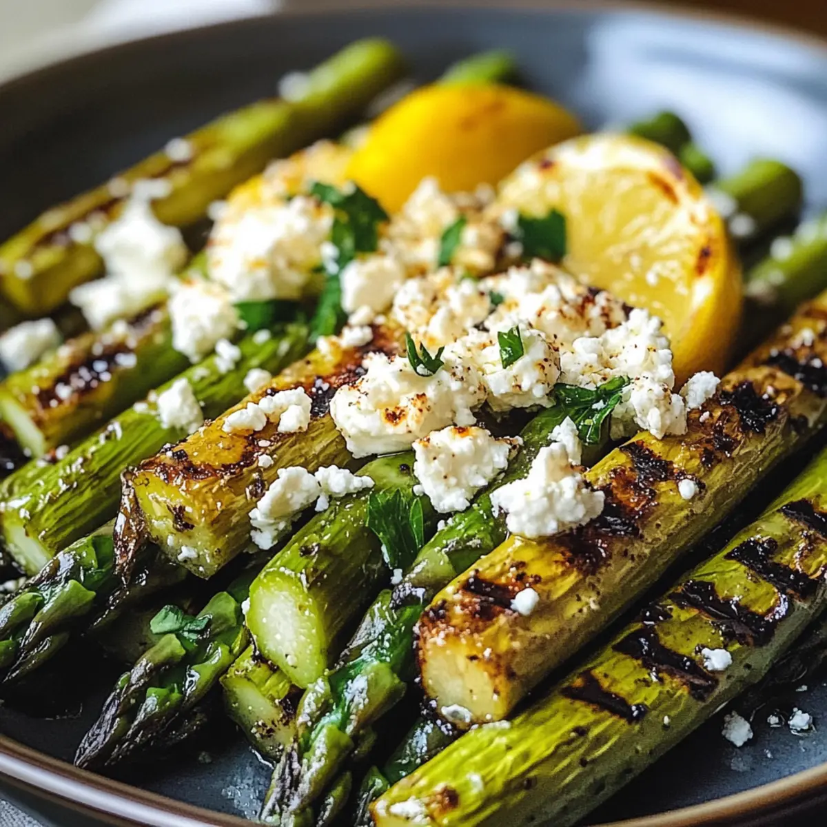 Grilled asparagus with lemon and feta