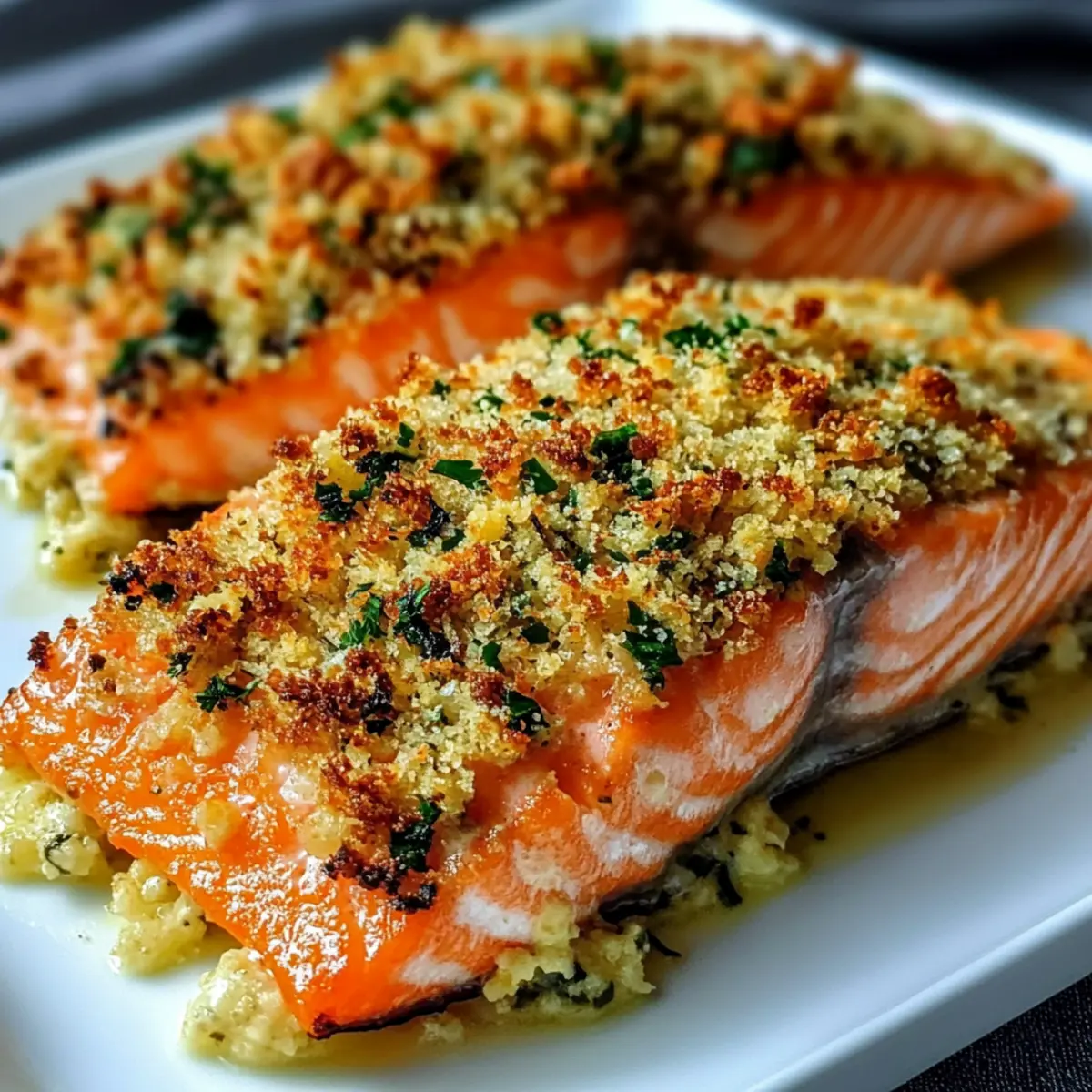 Herzhafter gebackener Lachs mit Knoblauch-Parmesan-Kruste