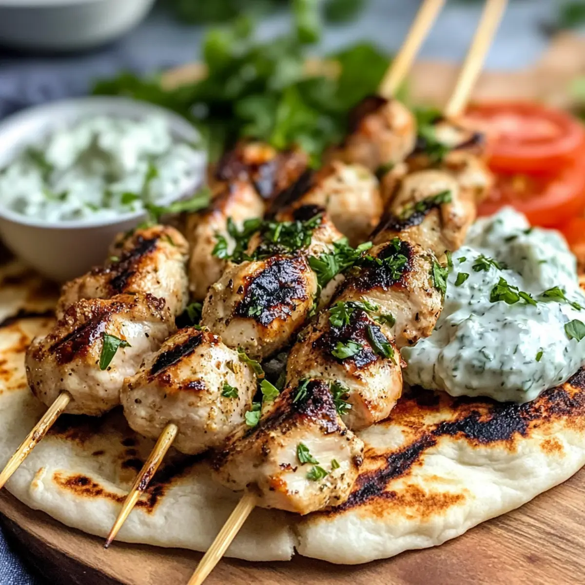 Souvlaki-Spieße mit Tzatziki und Pita-Brot