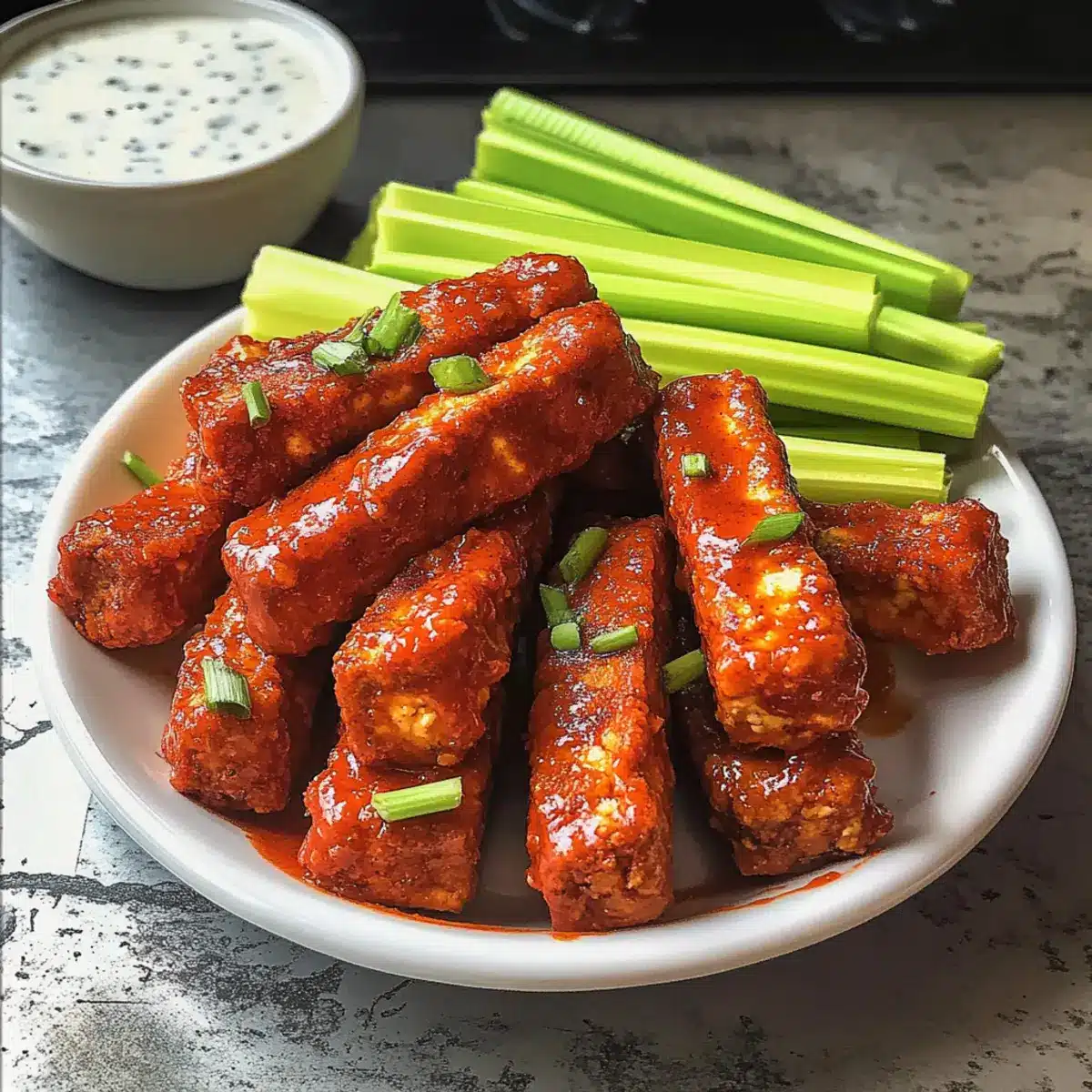 Vegane Buffalo-Tofu-Flügel