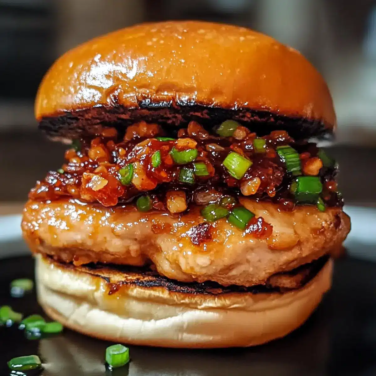 Gochujang Hähnchenburger mit Kimchi Speck Marmelade Glück