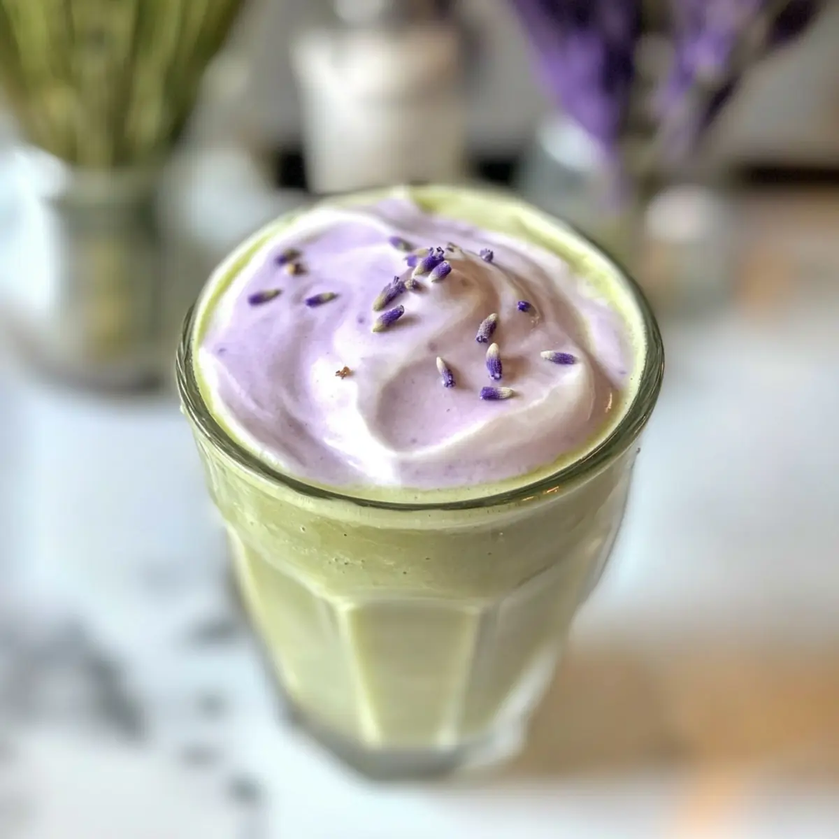 Eisiges Matcha mit Lavendel-Kaltfoam