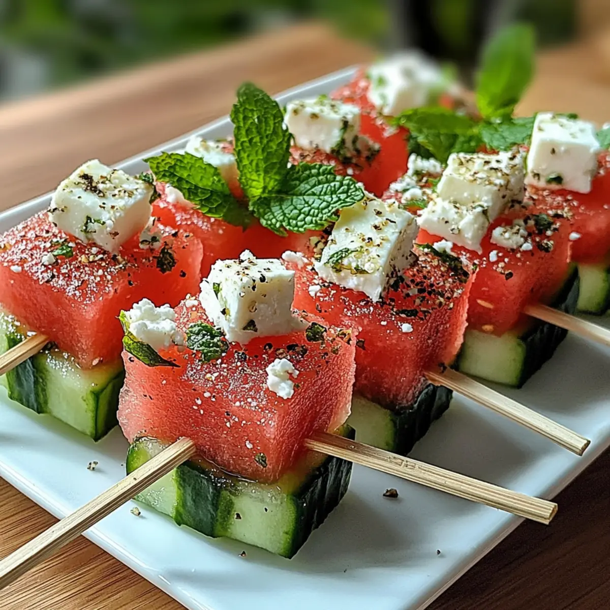 Erfrischende Wassermelonen-Minze-Feta-Spieße