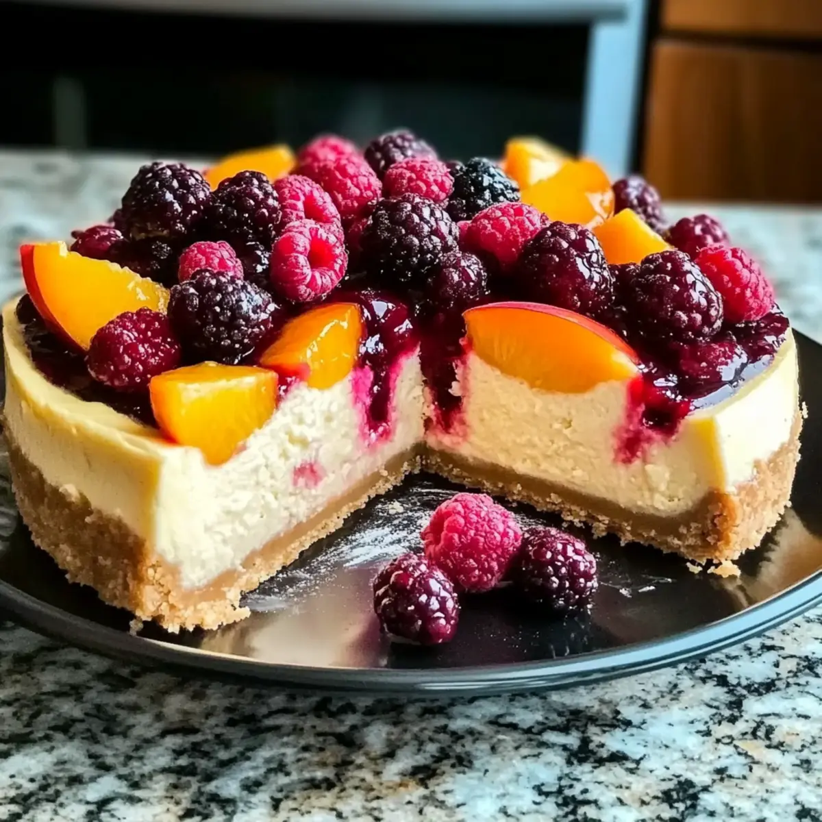 Sommerbeeren- und Pfirsichkäsekuchen